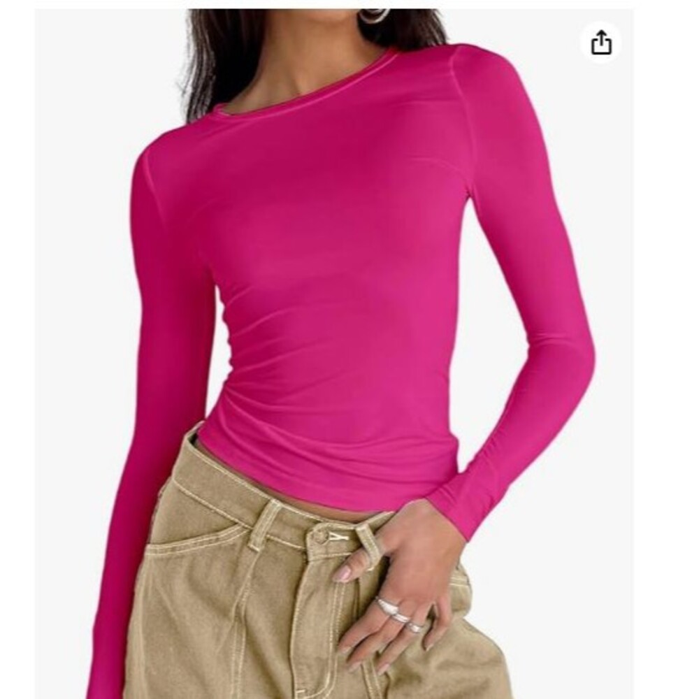 Women’s T-Shirt Long Sleeve Small Pink Top Slim Fit Sexy Basic Summer Dwnval